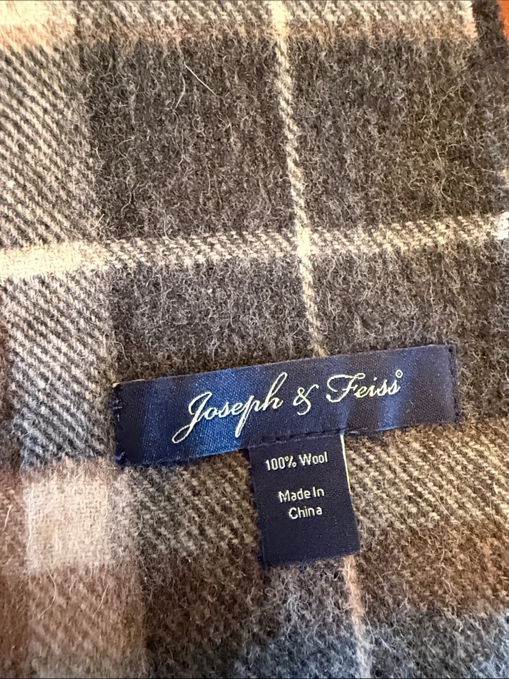 Joseph & Feiss Plaid Scarf in Gray, Cream, and Brown